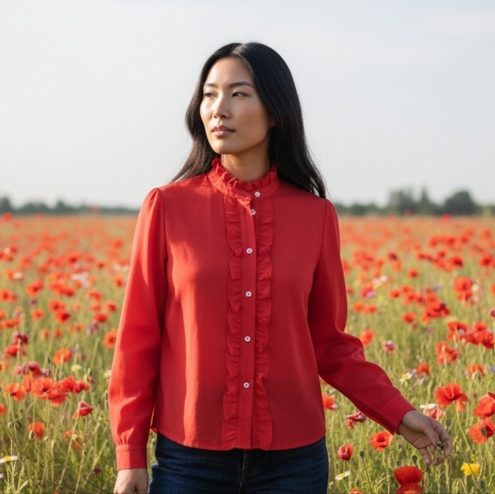 Vintage Poppy Red Top with Ruffles